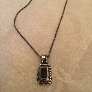 Vintage Sterling Silver Black Pendant Necklace